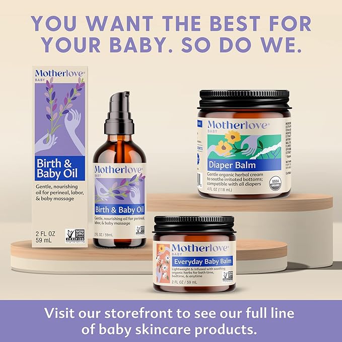 Motherlove Baby Body Care—Diaper Balm (2 oz) and Baby Hand & Knee Balm (1 oz)—Herbal Remedies for your Baby—USDA Organic & Cruelty Free