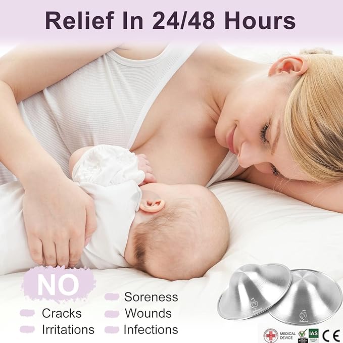 Boboduck The Original Silver Nursing Cups - Nipple Shields for Nursing Newborn, Newborn Breastfeeding Must Haves for Soothe and Protect Your Nursing Nipples - Trilaminate 999 Silver (X-L Size)