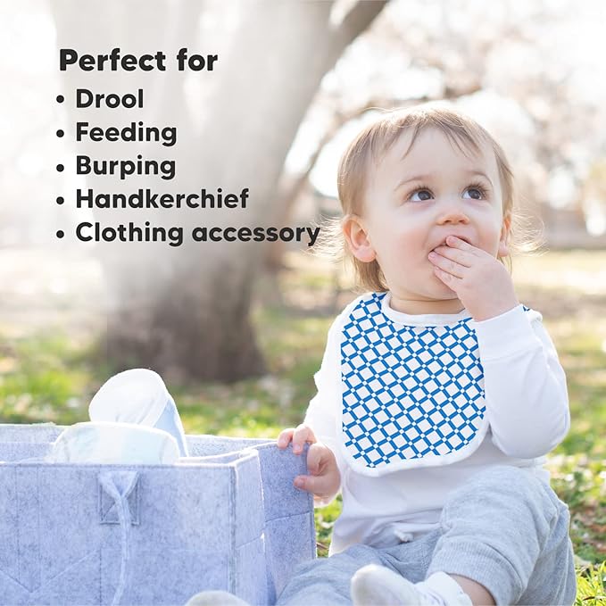 8-Pack Organic Baby Bibs for Boys, Girls - Soft Cotton Drooling and Teething Bibs for Baby Girl & Boy, Extra Absorbent, Easy to Clean & Put On for Toddler, Newborn, Infant 0-24 Months (Azure)