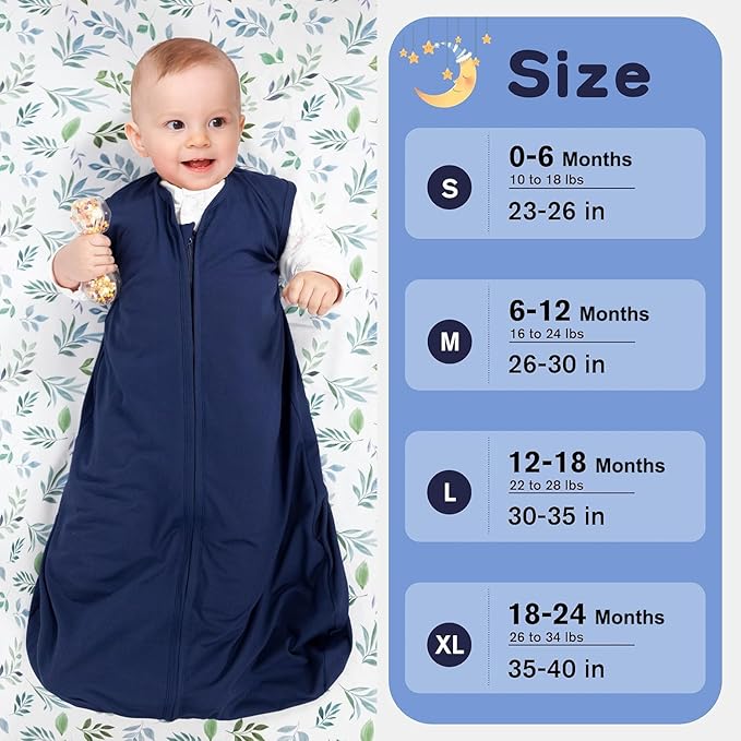 Baby Sleep Sack 18-24 Months Baby Wearable Blanket 100% Rayon Cotton 2-Way Zipper Toddler Sleeping Sack，Comfy Soft Lightweight TOG 0.3(Cyan)