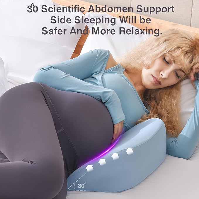 Pregnancy Pillows for Sleeping, Upgraded Memory Foam Maternity Pillow, Pregnancy Wedge Pillow for Pregnant Women with Cooling Removable, Washable Cover, Support for Belly,Back (Blue)