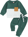 Toddler Baby Boy Fall Clothes Waffle Contrast Color Sweatshirt Pants Sets Infant Winter Outfits 6 12 18 24 Months