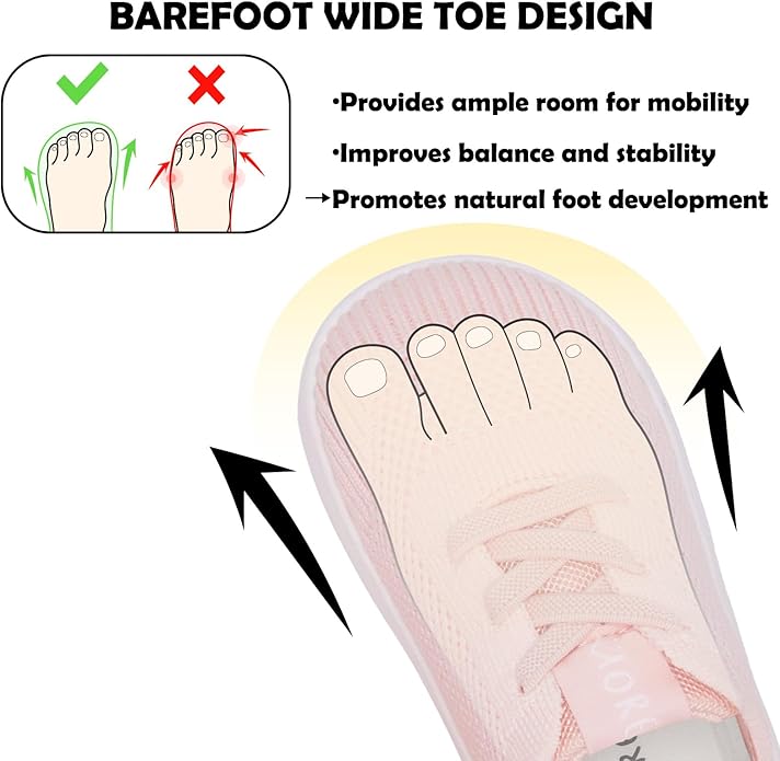 MORENDL Toddler Wide Toe Box Barefoot Shoes Baby First Walking Shoes Boys Girls Non-Slip Zero Drop Minimalist Sneakers