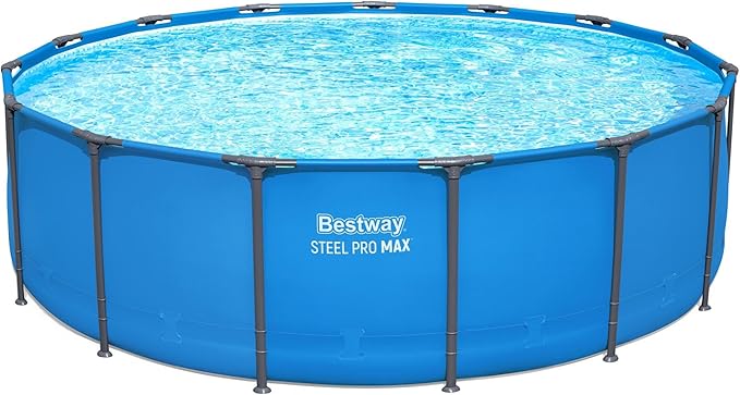 Bestway Steel Pro MAX 15’ x 48" Round Metal Steel Frame Above Ground Outdoor Backyard Swimming Pool for Families, Pool ONLY