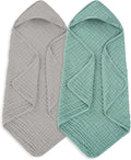 Muslin Hooded Baby Towels 100% Cotton ，Super Soft Muslin Baby Bath Towel - 32 x 32 Inches, Suitable for Newborn and Young Children up to 3 Years Old. (Grey & Green)