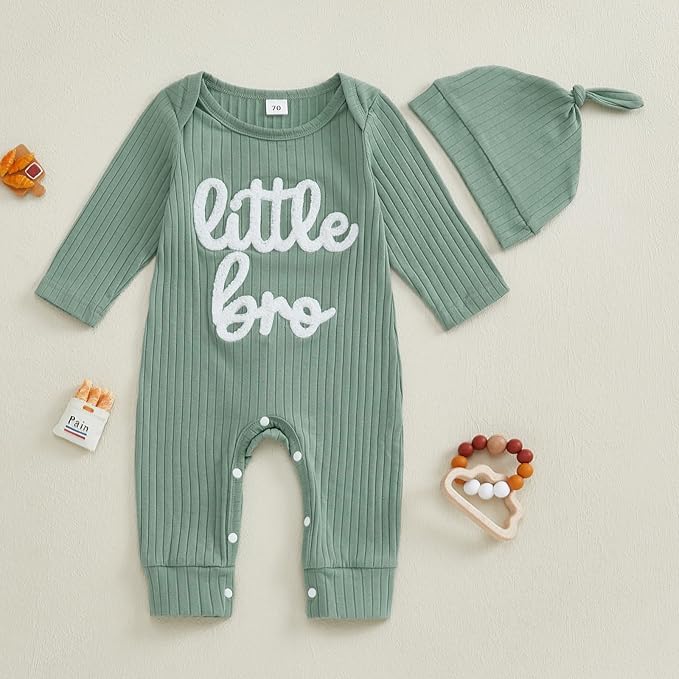 Fernvia Newborn Baby Boy Clothes Letters Print Bodysuit 3 6 9 12 18 Months Long Sleeve Jumpsuit with Hat 2PCS Outfits Set