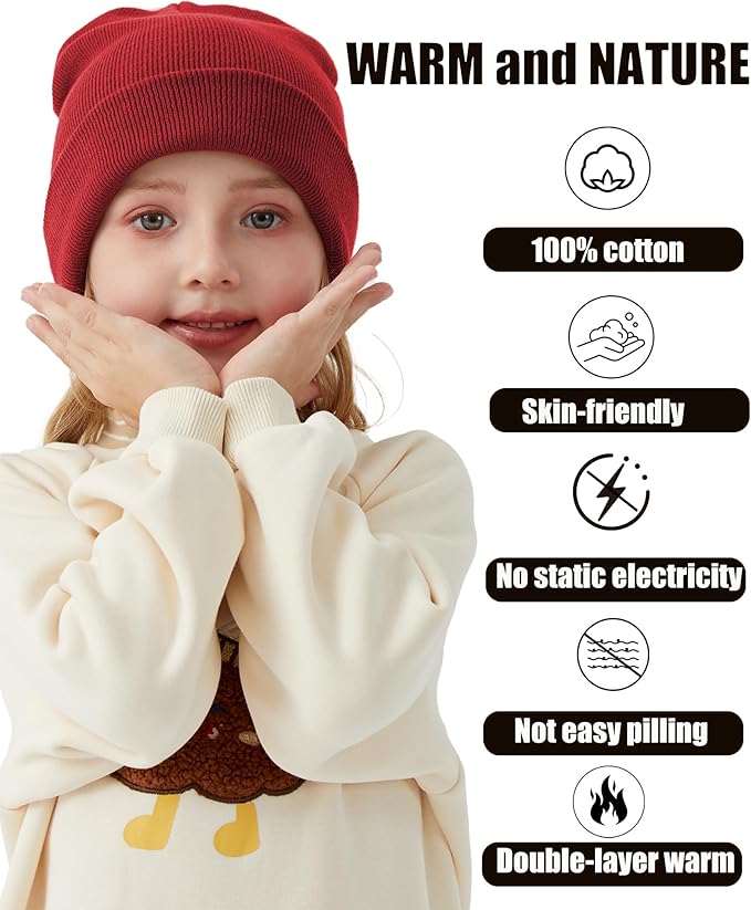 ROYBENS 100% Cotton Baby Beanie Cute Toddler Winter Hat Boys Girls Kids Soft Warm Knit Cuffed Caps Beanies for 0-8 Years
