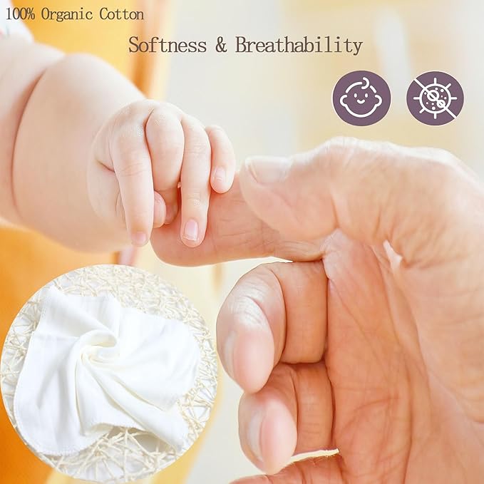 Organic Cotton Baby Washcloths - 10 Pack | Ultra-Soft Newborn Face Bath Towel - Reusable Baby Wipes for Delicate Skin Thin & Lightweight (Multicolor)