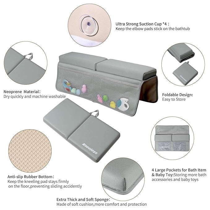 Bath Kneeler and Elbow Rest Pad Bath Kneeler Baby Bath Mat Kneeling Pad Bath Toy Organizer for Tub Kneeling Pad for Bathing Baby Memory Foam