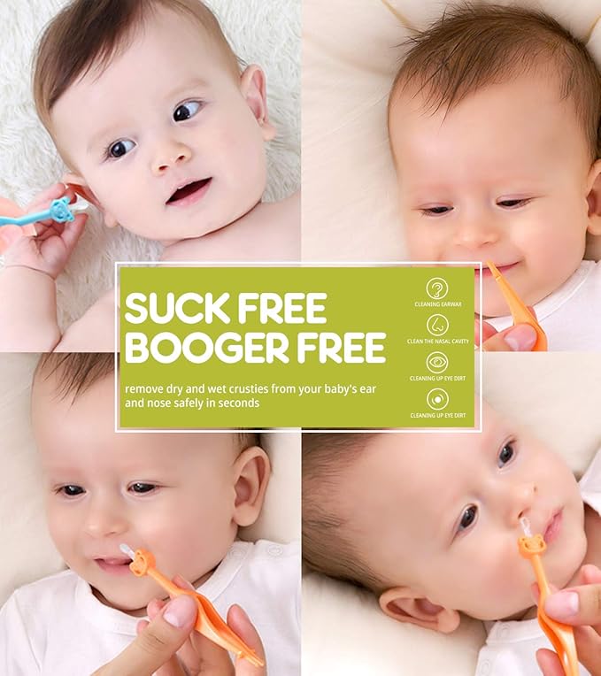 Two Pack 3 in 1 Baby Nose and Ear Gadget, Safe Baby Nose and Ear Cleaner, Nose Cleaning Tweezers for Infants and Toddlers