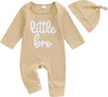 Fernvia Newborn Baby Boy Clothes Letters Print Bodysuit 3 6 9 12 18 Months Long Sleeve Jumpsuit with Hat 2PCS Outfits Set
