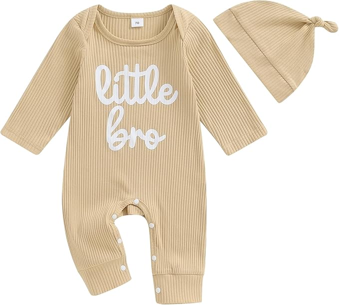 Fernvia Newborn Baby Boy Clothes Letters Print Bodysuit 3 6 9 12 18 Months Long Sleeve Jumpsuit with Hat 2PCS Outfits Set