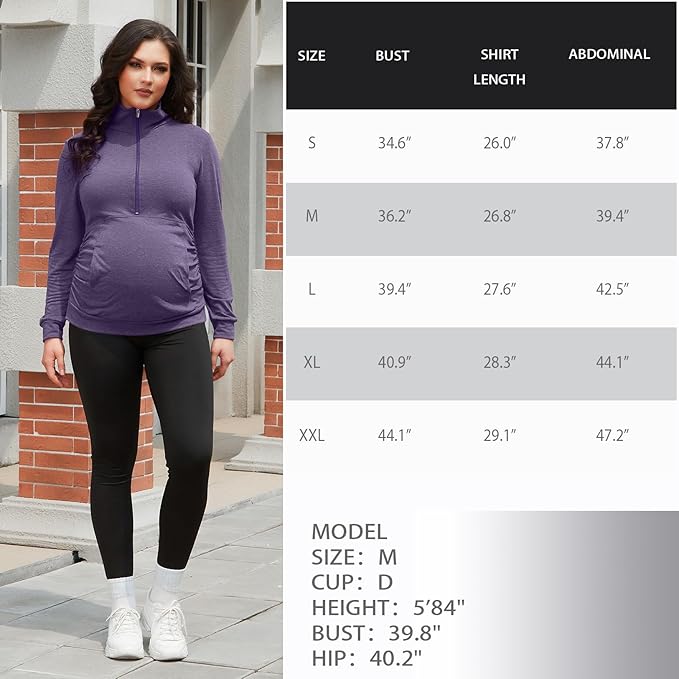 GINKANA Maternity Women's Long Sleeve Shirt Half Zipper Lapel Lightweight Casual Maternity Pullover with Pockets
