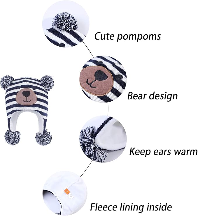 LANGZHEN Toddler Kids Infant Winter Hat,Earflap Knit Warm Cap Fleece Lined Beanie for Baby Boys Girls