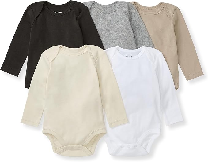Burt's Bees Baby Organic Cotton Bodysuits – Baby Boy & Girl Short and Long Sleeve One-Pieces, 5-Pack