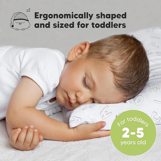 Toddler Pillow with Pillowcase - 13x18 My Little Dreamy Kids Travel Bed Pillows for Sleeping, Organic Cotton Small Pillowcase, Soft & Breathable, Machine Washable, Toddlers 2-5 Years Old (ABC Land)