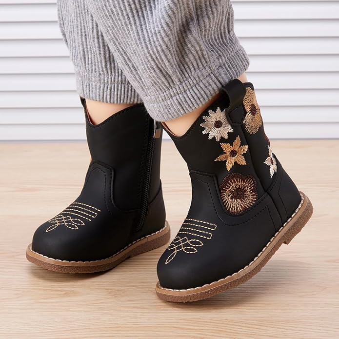 BMCiTYBM Baby Cowboy Cowgirl Boots Infant Western Shoes Boys Girls Round Toe Boots All Seasons 6-24 Months