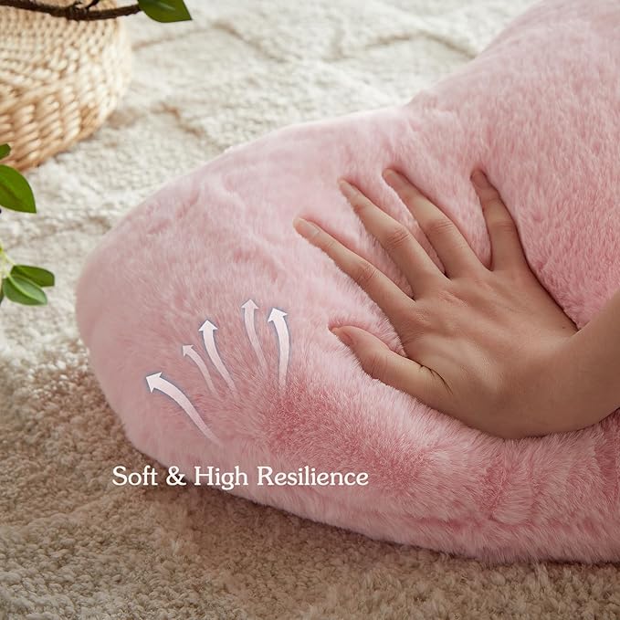 EastTree Heart Pillows, Pink Heart Shaped Pillows, Love Throw Pillows Gifts, Ultra Soft Faux Rabbit Fur Cute Pillows, Women Girls Kid Room Decor 10x13 Inch