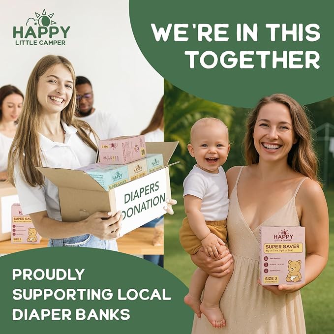 Happy Little Camper Super Saver Diapers, Size 6, 25 Count | Budget-Friendly Disposable Baby Diapers for Sensitive Skin | Hypoallergenic, Fragrance-Free, Ultra Absorbent