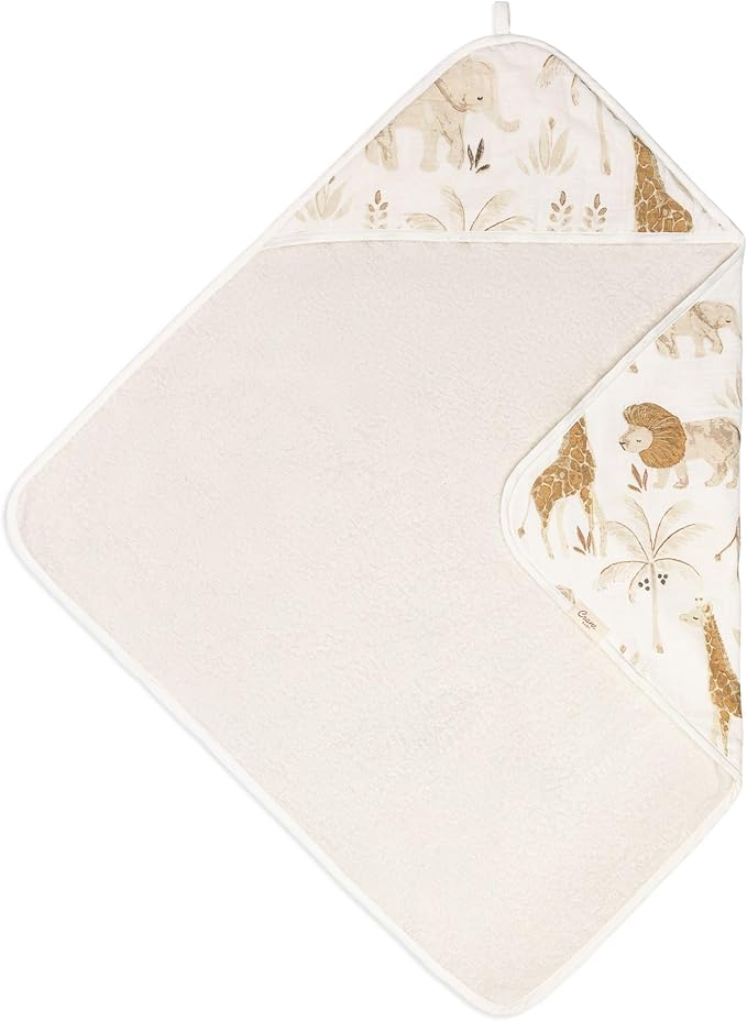 Crane Hooded Towel - 100% Cotton Terry Cloth Hooded Towels, Safari Animal Pattern, 30" x 30", Perfect for Babies' Bath, Pool, Beach & Travel