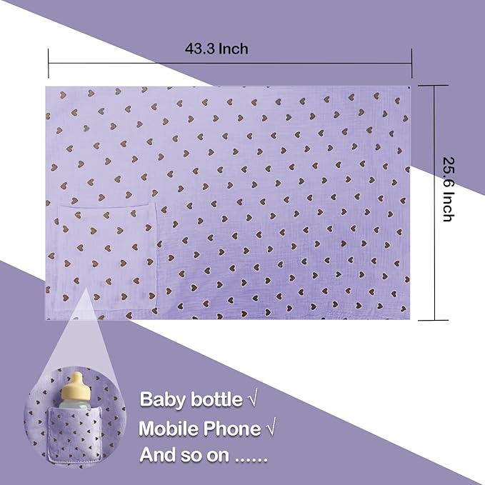 Muslin Nursing Covers for Breastfeeding, Arch Neckline Breast Feeding Covers for Women, Moms Privacy Breathable Summer Nursing Apron, 43.3" x 25.6" Soft Feeding Cover (Violet Purple Heart)