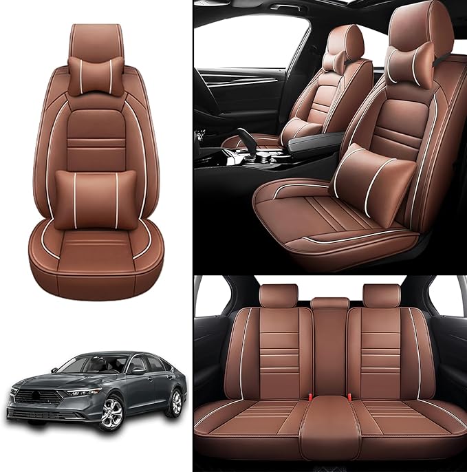Car Seat Covers for Honda Accord 2003-2025 | 5-Seats Seat Covers, Waterproof Seat Protectors, Automotive Seat Covers (Full Set with Pillow,Coffee)
