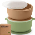 KeaBabies 2-Pack Baby Bowls with Suctions, Lids - Silicone Toddler Suction Bowls for Baby Boy, Girl, Kids, Food Grade Silicone, BPA-Free, Dishwasher Safe, Toddler Eating Essentials (Desert)