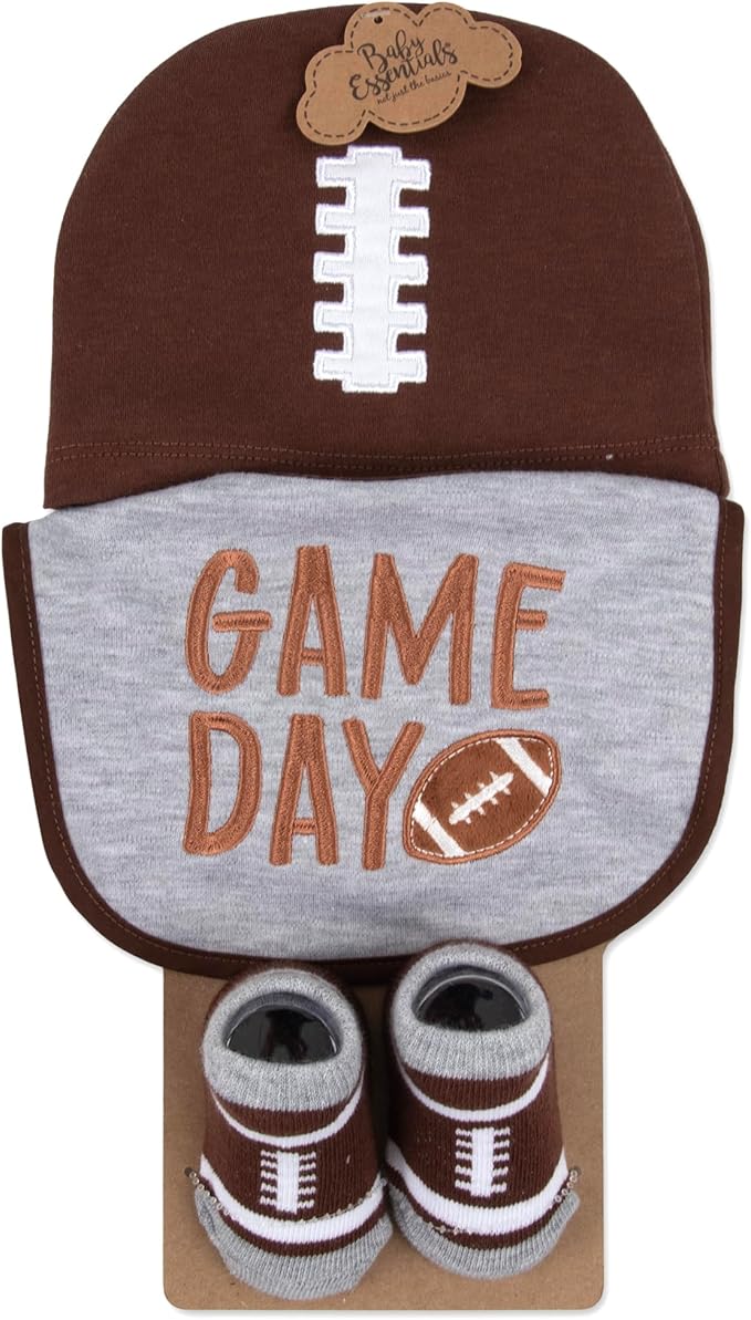 Baby Bib, Booties & Headwear Gift Set – 3 Piece Outfit for Boys & Girls – Halloween, Fall, Thanksgiving, Football & Christmas