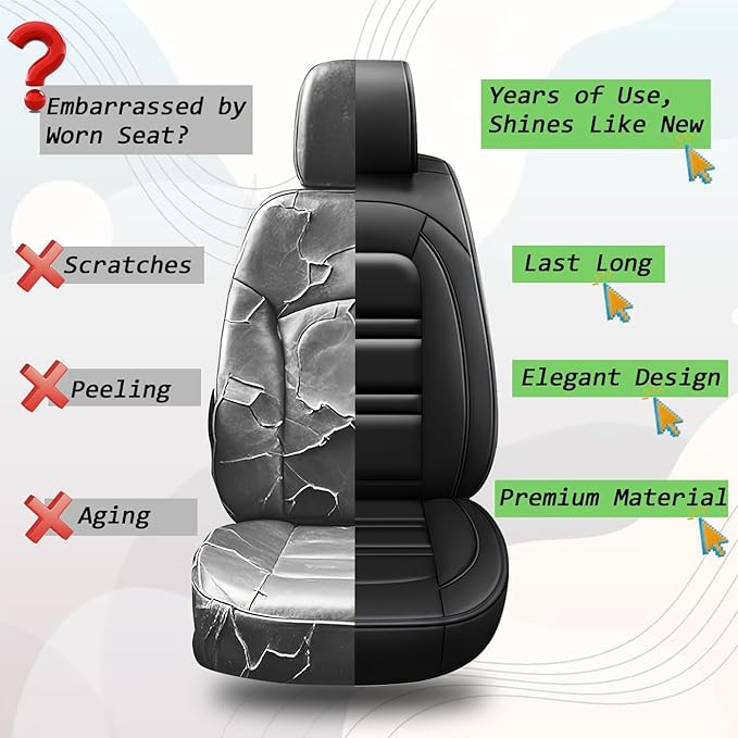Seat Cover for Malibu 2004-2025 | Car Seat Covers Front Seats, Waterproof Seat Protectors, Automotive Front Seat Covers (Front Seat, Black)