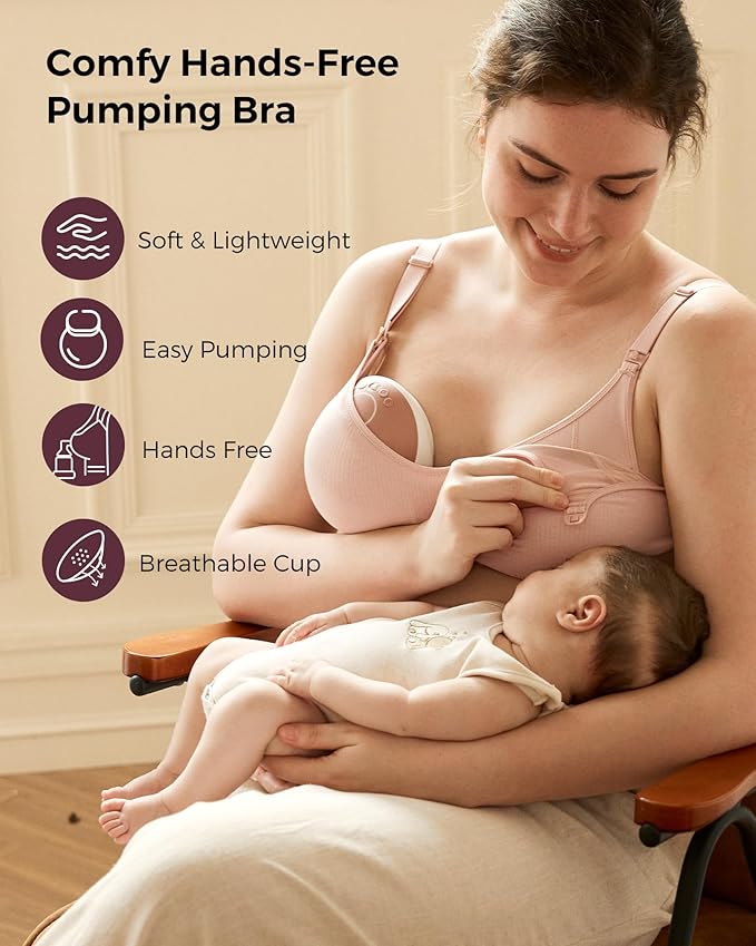 Momcozy Hands-Free Pumping Bra, Wireless & Seamless HF010 Breast Pump Bra, Breathable Tencel™ Fabric & Fully Fixed Cups