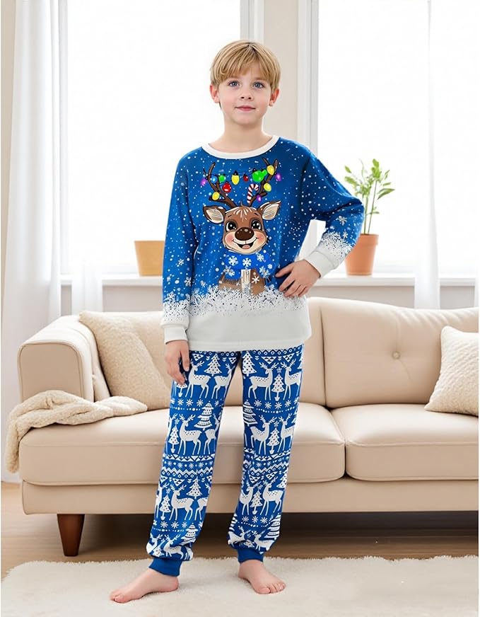 Awoscut Christmas Family Matching Pajamas Christmas Pjs Holiday Nightwear Sleepwear Sets Long Sleeve Pjs