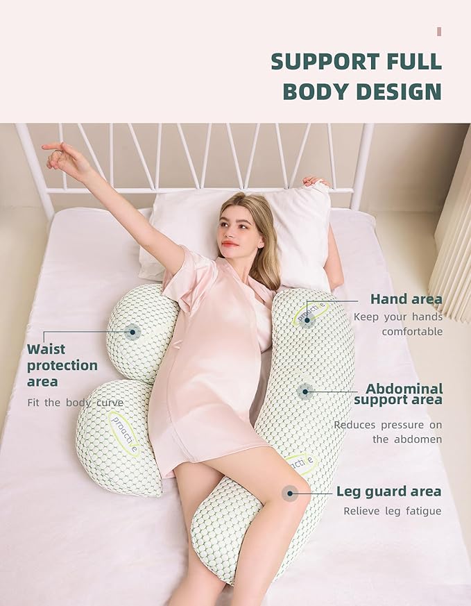 Pregnancy Pillow for Pregnant Women, Soft Pregnancy Body Pillow, Support for Back, Belly, HIPS, Legs, Maternity Pillow with Detachable and Adjustable Pillow Cover