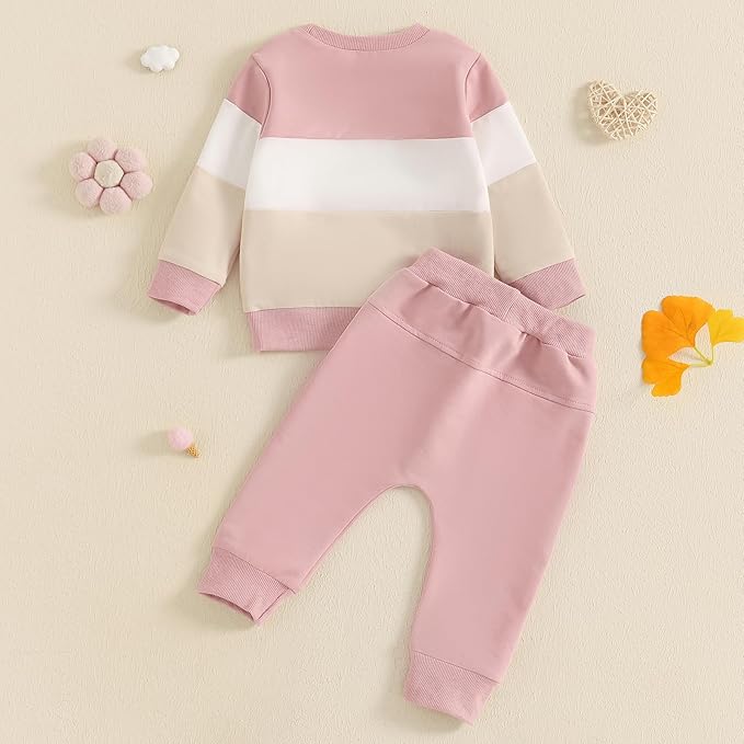 Fernvia Toddler Baby Girl Clothes 3 6 9 12 18 24 Months Fall Outfits Solid Long Sleeve Sweatshirt Tops + Pants Set