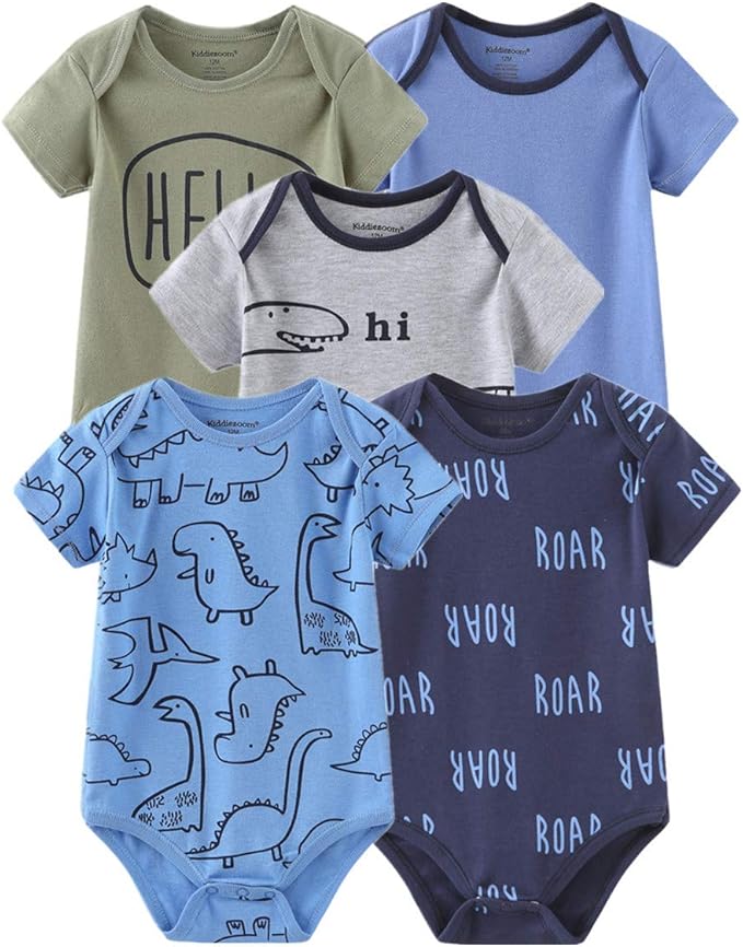 Kiddiezoom Newborn Baby Unisex Cotton One-Piece Bodysuits Baby Gift 5-Pack Baby Clothes