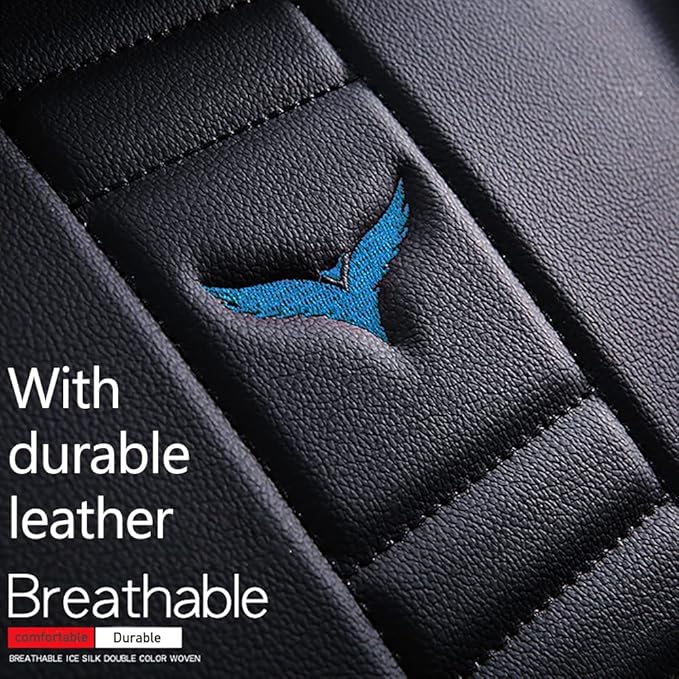 Waterproof 5 Car Seat Covers for Suzuki 1999-2025 95% Models, Premium Faux Leather Automotive Front and Back Seat Protectors Compatible with Airbag Black & Blue Line