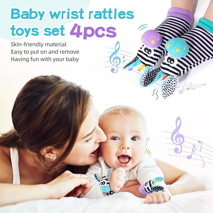 Baby Rattle 0-6 Months, Infant Rattle Socks Toys, Soft Newborn Sensory Toys,Infant Wrist Rattles for Babies 0-6 Months,Baby Gifts 6-12 Months（Purple）