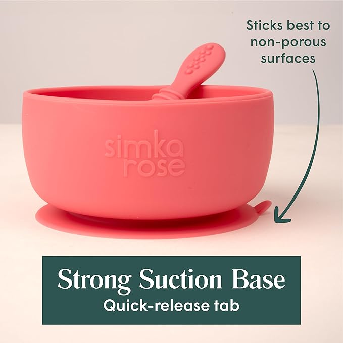 Simka Rose Baby Bowl and Spoon Set, Suction Bowls for Toddler, BPA-Free Silicone, Dishwasher and Microwave Safe Feeding Supplies (Lilac)