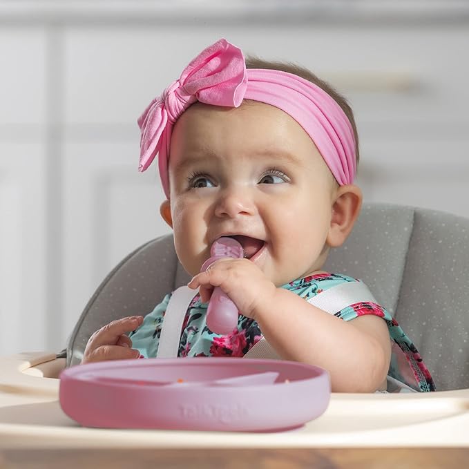 TalkTools ITSY Silicone Baby Plates Set with Suction – Feeding Essentials for Toddlers 6–12 Months+ | BLW Mealtime Set with Twin Spoon, Spill-Proof Sippy Cup | Self-Feeding Utensils