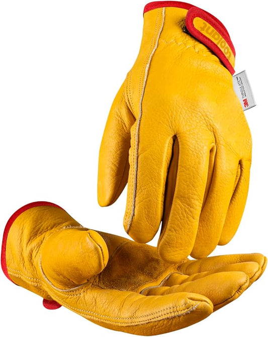 Winter Leather Work Gloves, Warm Thinsulate Lining for Cold Weather Work, 100% Full Grain Cowhide with Abrasion and Puncture Resistance, Size Small