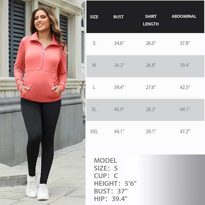 GINKANA Maternity Women's Long Sleeve Shirt Half Zipper Lapel Lightweight Casual Maternity Pullover with Pockets