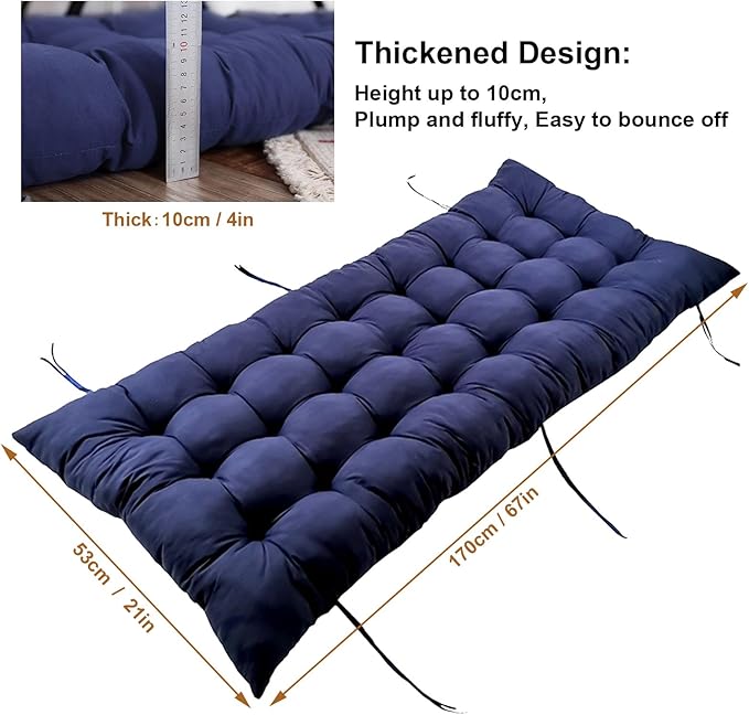 ERWUDEling Extra Wide 67 Inch Sun Lounger Cushion - Thick Blue Patio Chair Pad, Slip Pad w/8 Ties, Zero Gravity Chairs/Outdoor Garden Loungers