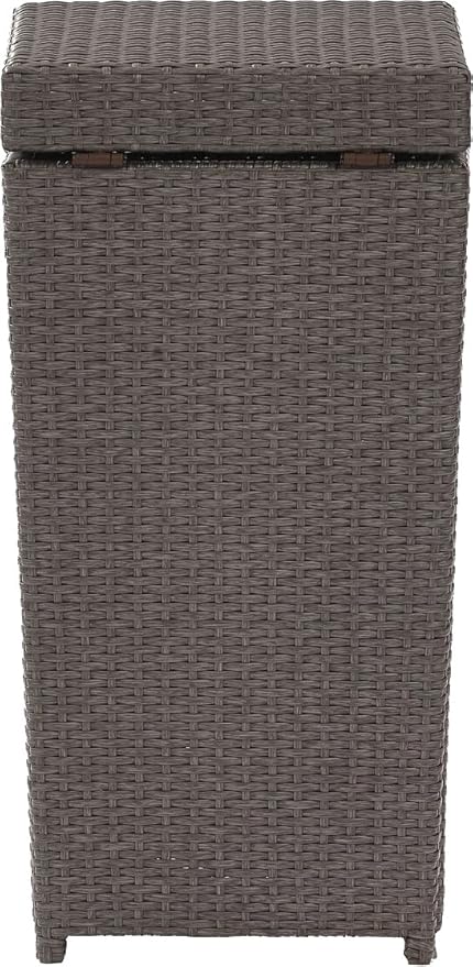 Crosley Furniture Palm Harbor Resin Wicker Outdoor Trash Can With Lid for Backyard, Patio, Deck, Balcony, Gray