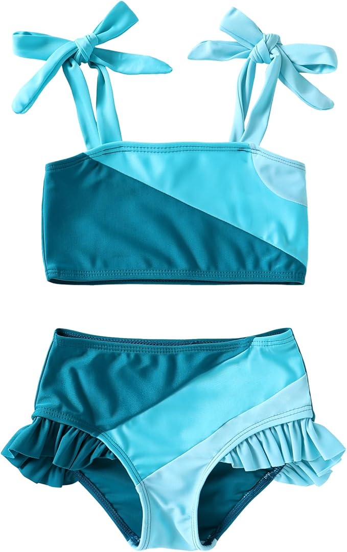 YOUNGER TREE Toddler Girls Two Pieces Swimsuit Color Block Stripe Swimwear Summer Beach Bathing Suit 18M-5T