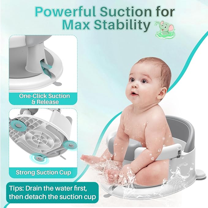 Inaya Baby Bath Seat for Babies 6 Months & Up, Non-Slip, Safe and Comfortable Bathub Chair for Sitting-Up, Ideal Open Design – Essential Bath Time Support (Blue)