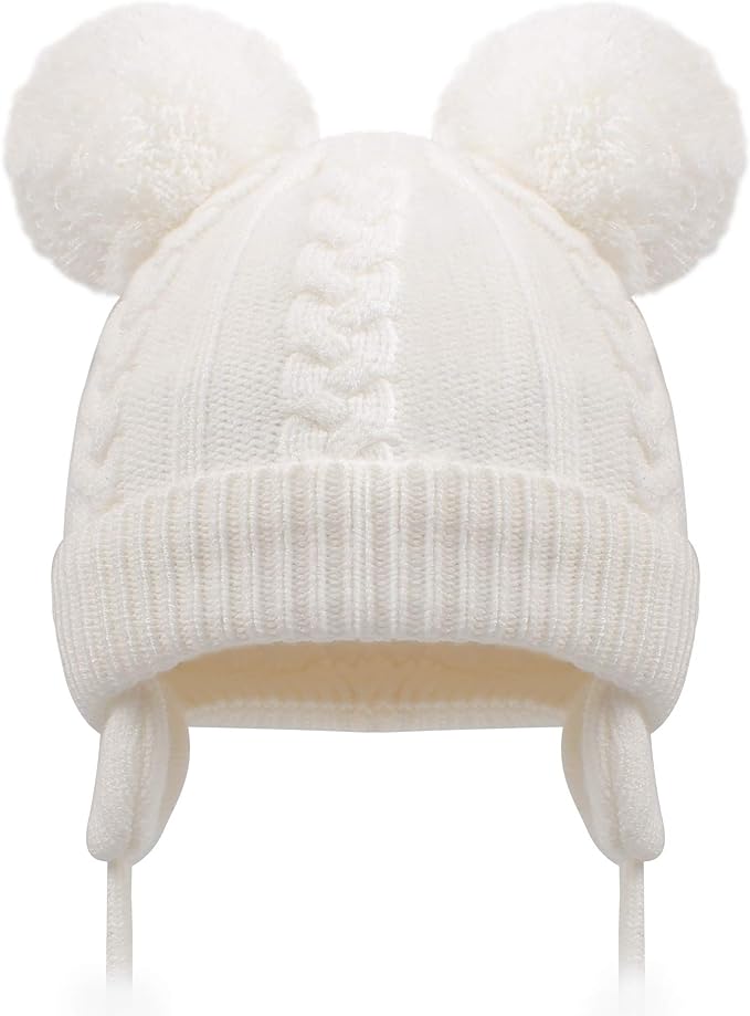 Duoyeree Toddler Winter Hat with Earflap Scarf Hood Thick Warm Kids Skull Cap for Baby Girls Boys
