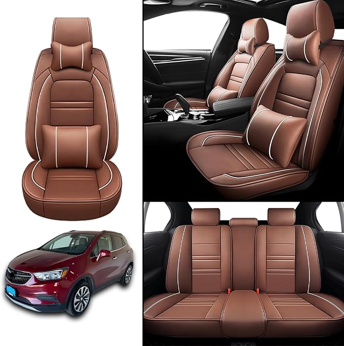 Car Seat Covers for Buick Encore 2013-2022 | 5-Seats Seat Covers, Waterproof Seat Protectors, Automotive Seat Covers (Full Set with Pillow,Coffee)