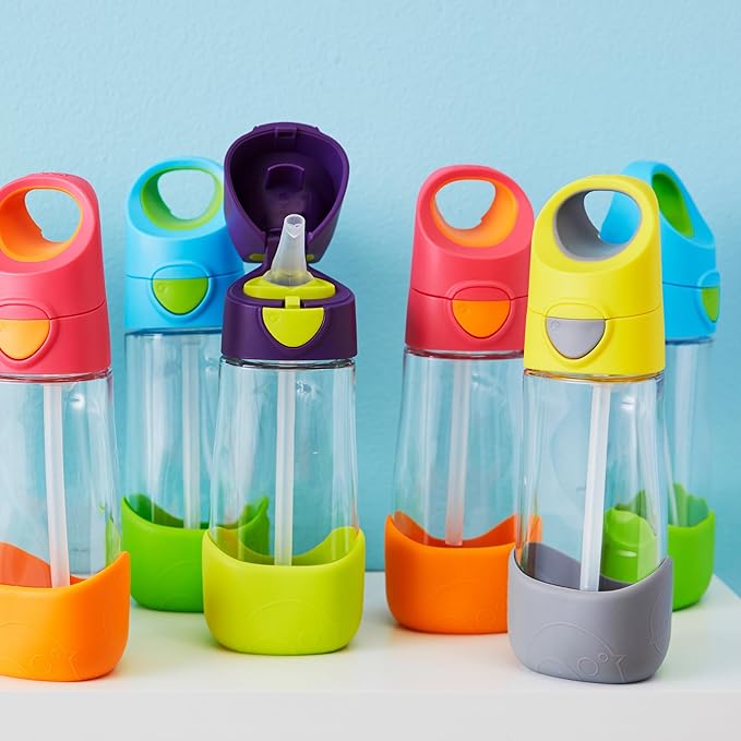 b.box Kids Water Bottle – 20oz Tritan Toddler Drink Bottle with Straw for School, Daycare, Travel w/Easy-Grip Triangular Design, Leak Proof Lid & Handle, BPA Free, Dishwasher Safe (Ocean Breeze)