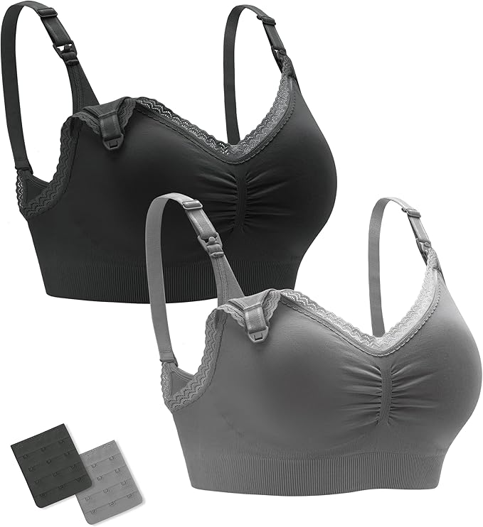 Stelle Lace Nursing Bras for Breastfeeding Seamless Pregnancy Maternity Wireless Bralette with Pads, Extenders