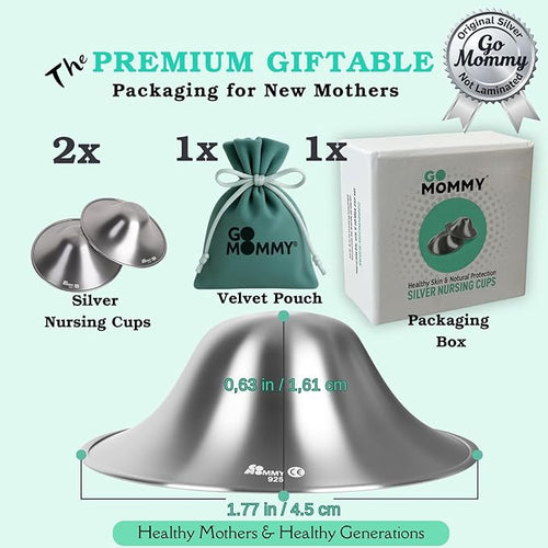 999 Pure Silver Nipple Shields for Breastfeeding Newborn & A Breastfeeding Essential by Go Mommy - Silver Nursing Cups for Sore Nipple Relief, Protects & Heals Cracked Nipples