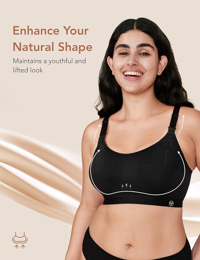 Pumping Bra Hands Free Zip Opening Seamless Nursing Bras for Breastfeeding High Support Nursing & Pumping Bra in One